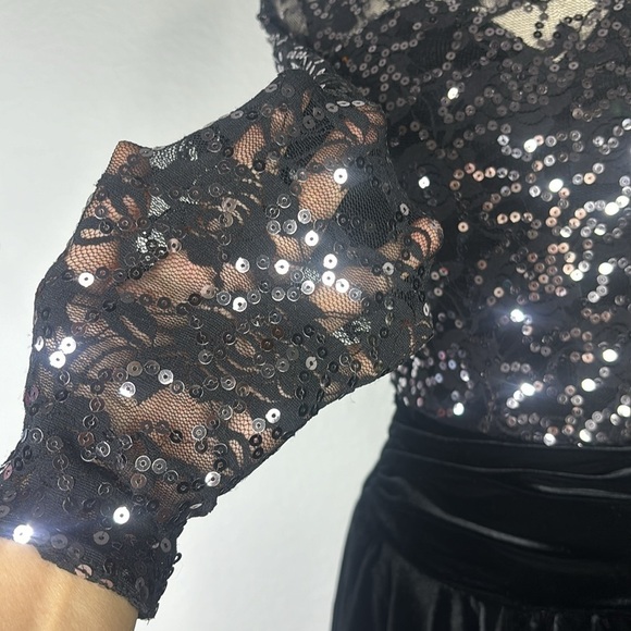 Algy black plush velvet lace and sequin performance dress size small - Picture 11 of 17